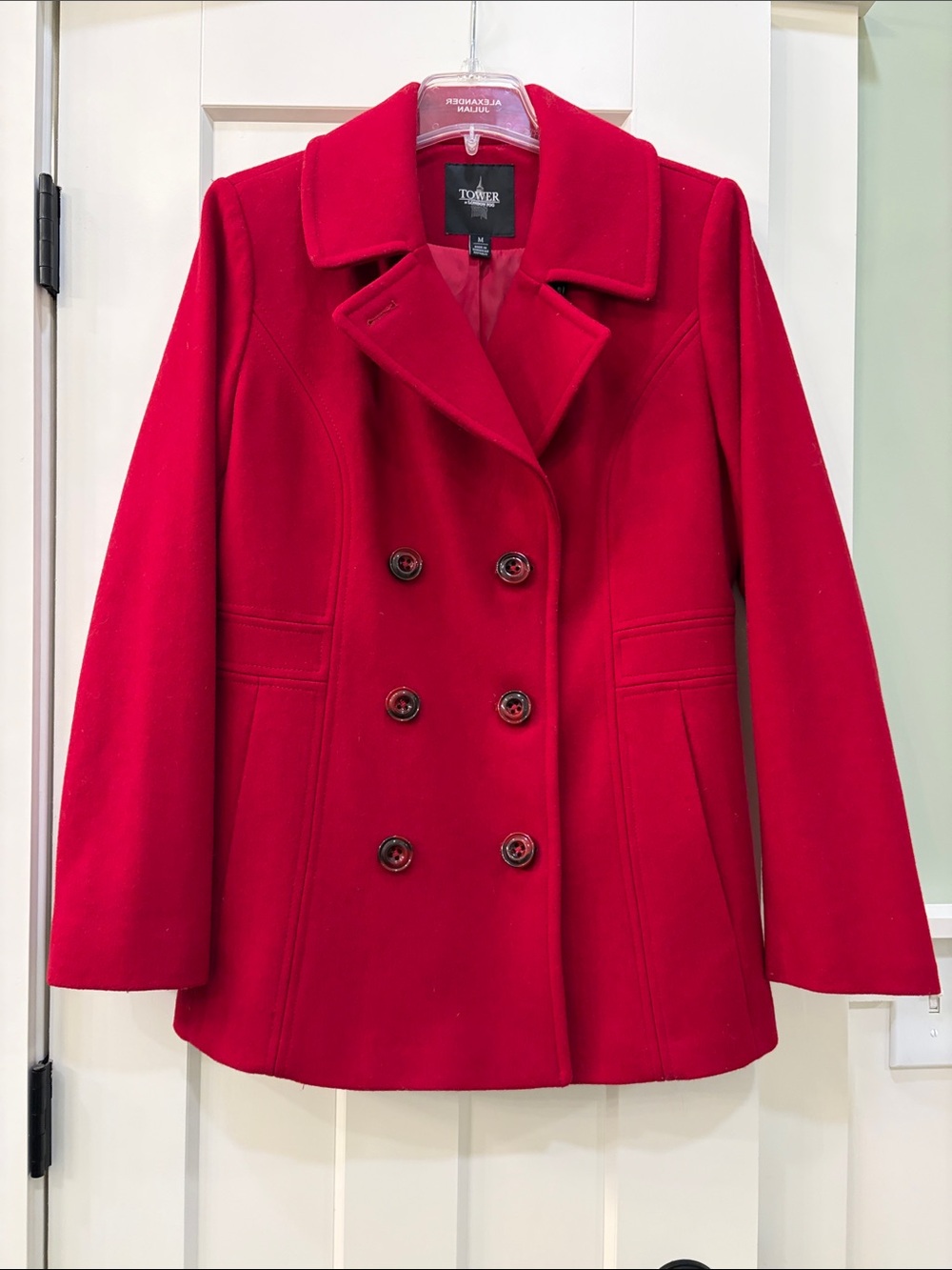 Tower by London Fog Wool Blend Double-Breasted Peacoat Red Medium